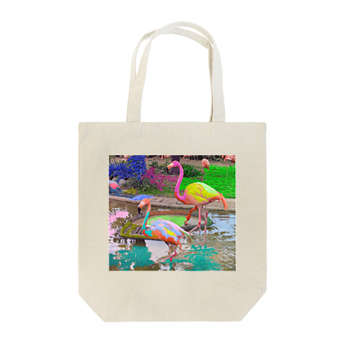 Flamingos covered with color  Tote Bag