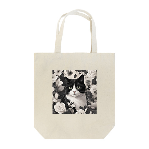 ハチワレ白黒猫とジャスミン Tote Bag