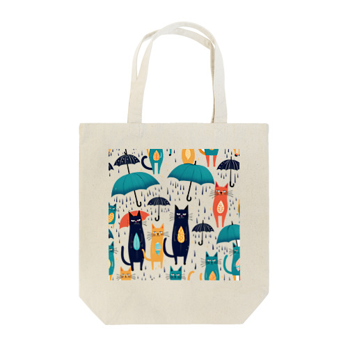 Rain, umbrella and cat Tote Bag