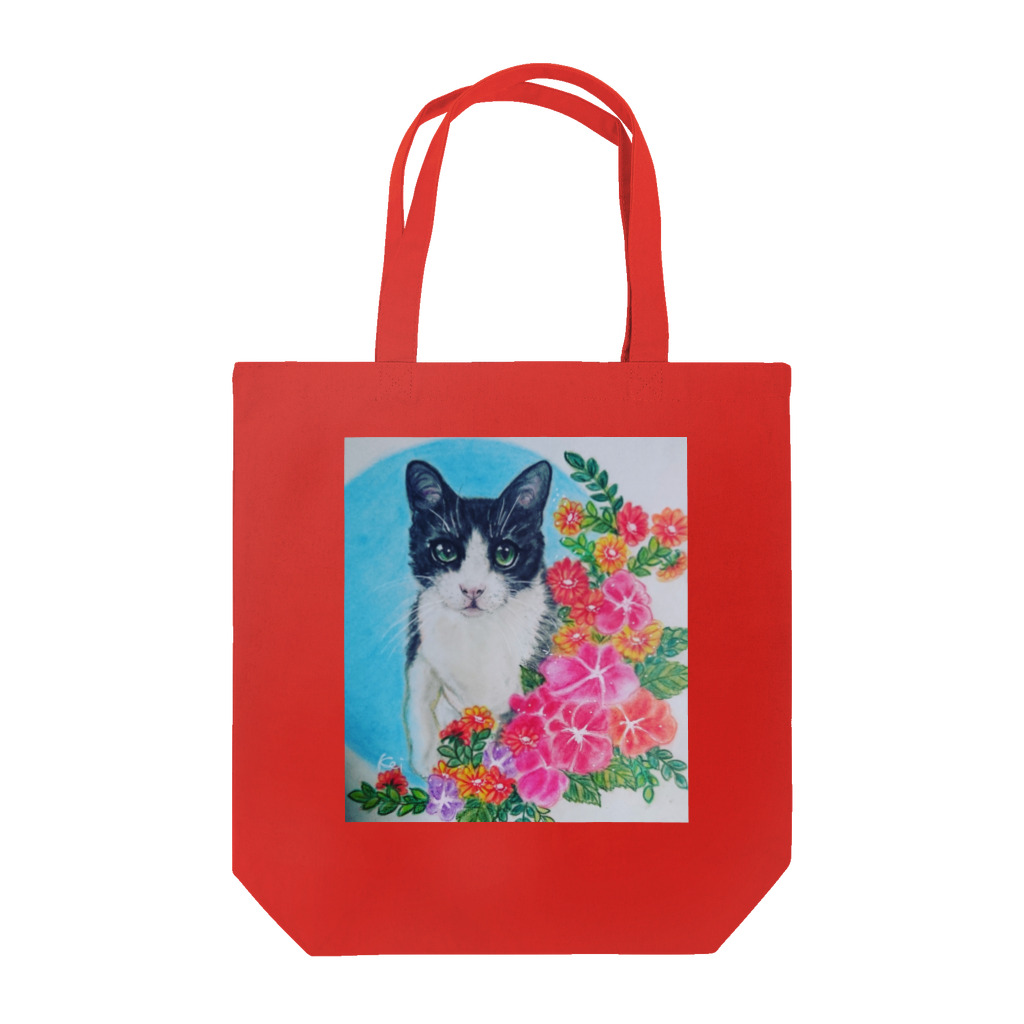 星瞬堂のパステル画 猫と花 Tote Bag