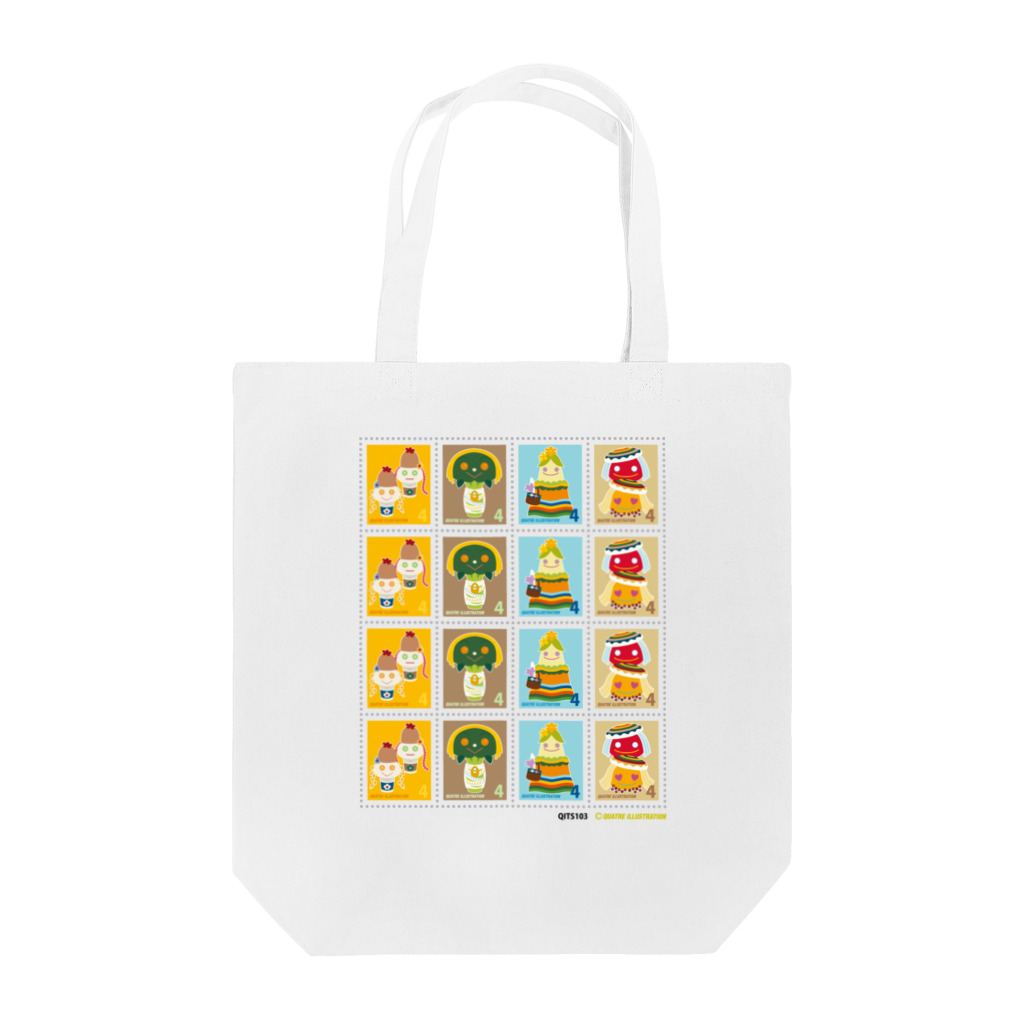 Quatre Illustrationのキャトル切手_お野菜ファッションB 4×4 トートバッグ