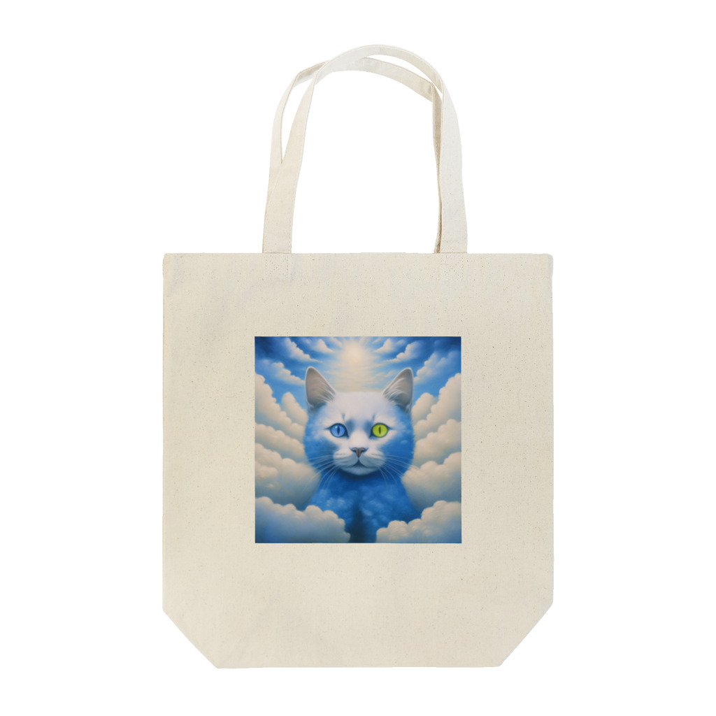 黒猫ファブリックのSky cats relax on a carpet of clouds Tote Bag