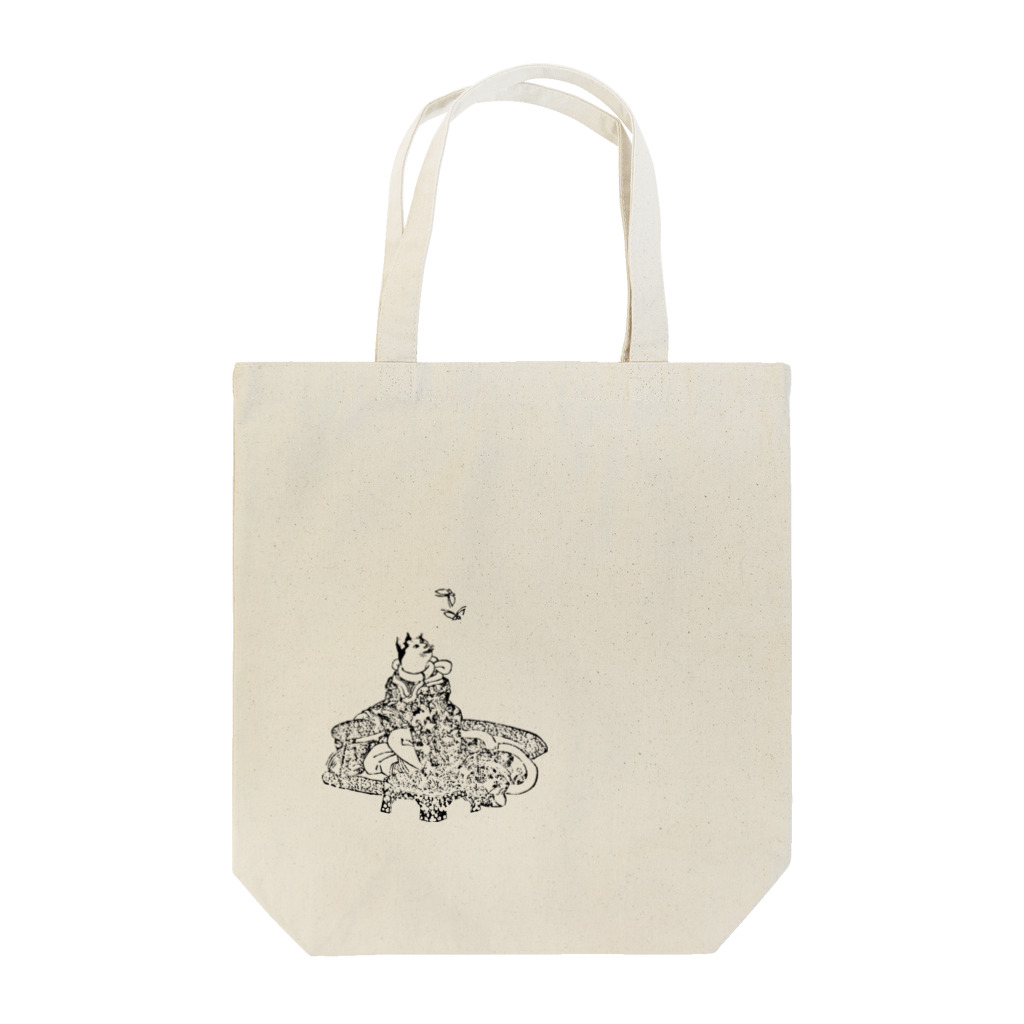 猫の浮世絵・草紙の蝶を見上げるおこまちゃん Tote Bag