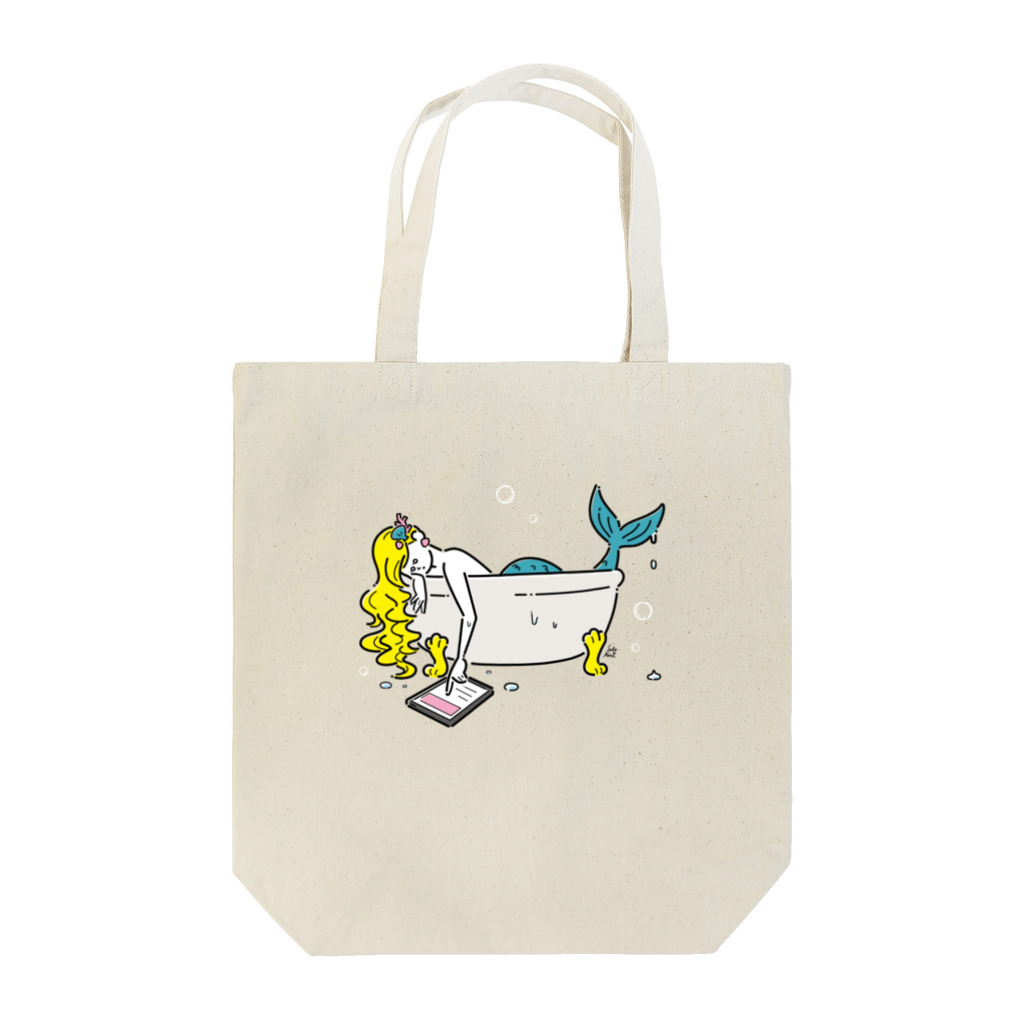 サトウノリコ*の浴室でタブレットを使う人魚【パツキン】 Tote Bag