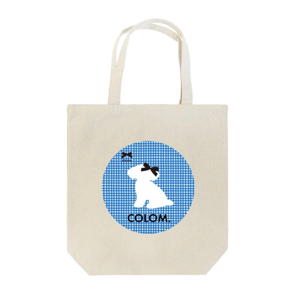 コロ。COLOM.犬いぬdogリボングッズ.の【コロ。COLOM.】青チェック！トイプードル！かわいい！人気犬DOGグッズ！ といぷーどる Tote Bag
