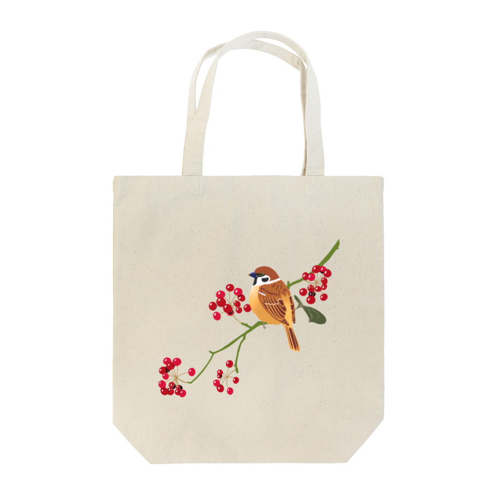 mim64382276のふくら雀とサルトリイバラ Tote Bag