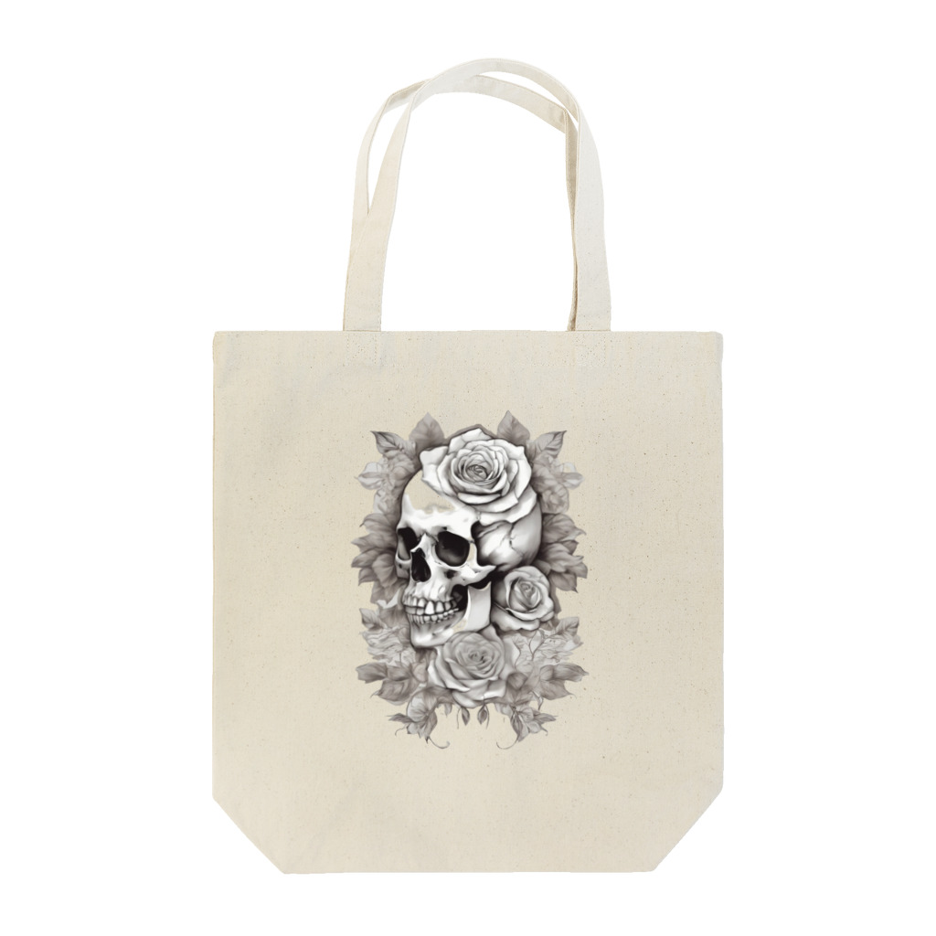 japanese-creatorの骸骨　薔薇　デザインTシャツ　アート　グラフィック トートバッグ