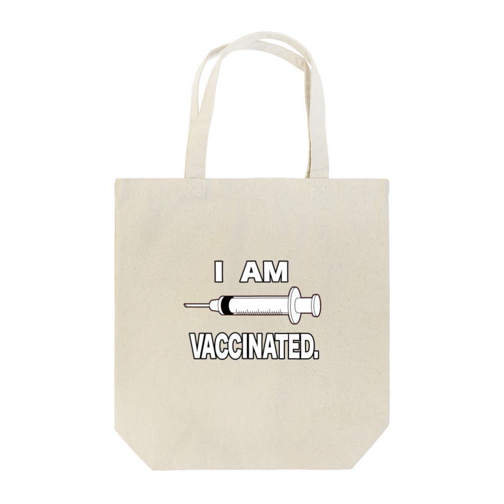 illust_designs_labのワクチン接種済みのイラスト COVID-19 vaccine mRNA 英語文字付き トートバッグ
