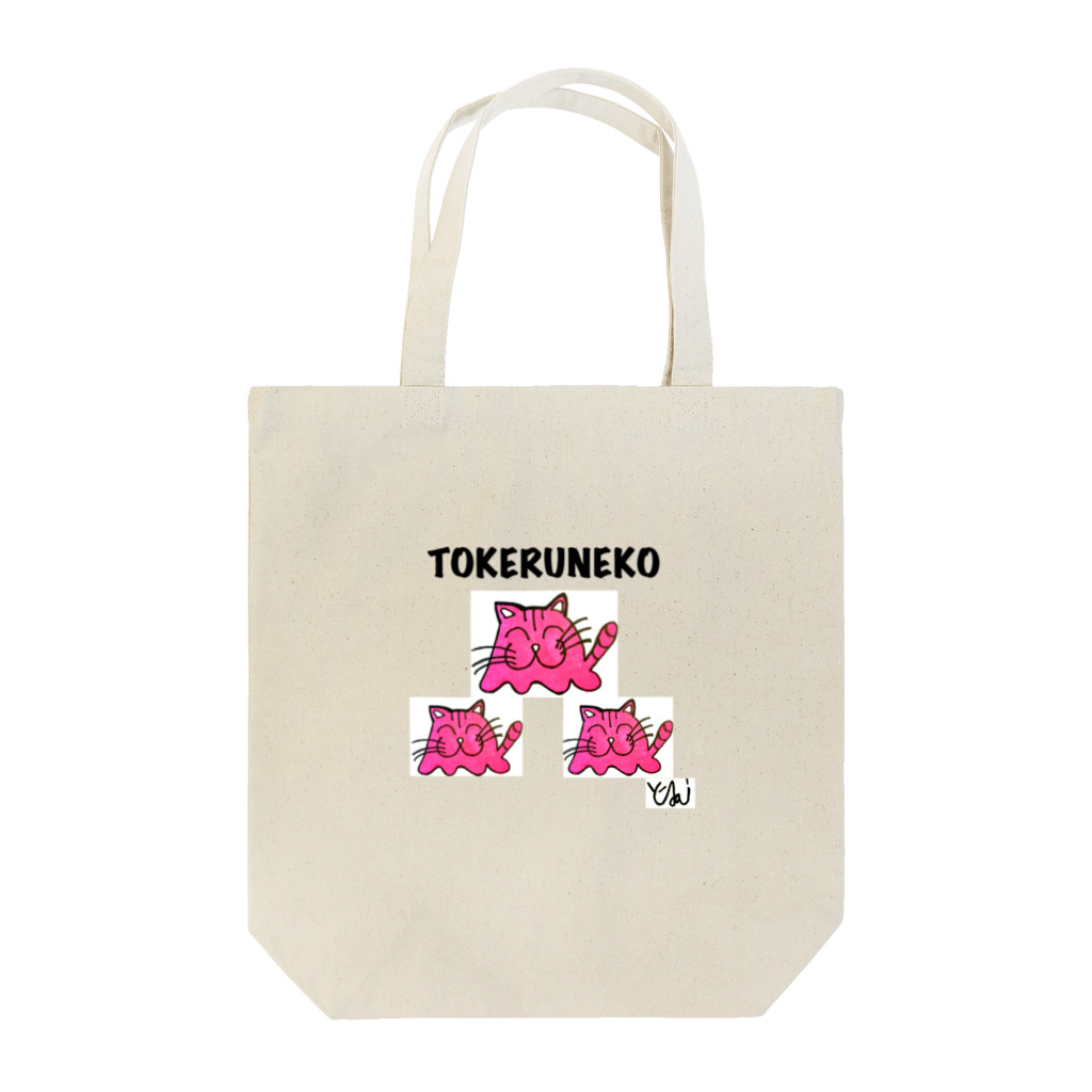 猫使いSHOP ネコTシャツの夏に溶ける猫=TOKERUNEKO ピンクバージョン トートバッグ