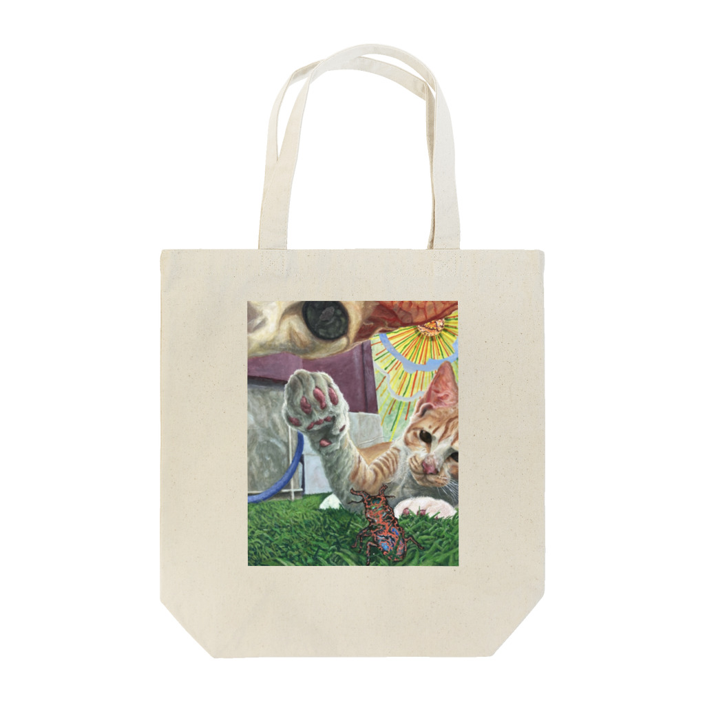 きーた　Kyetaの猫vsクワガタ　〜絶対王者はボクのものだ！シリーズ〜 Tote Bag