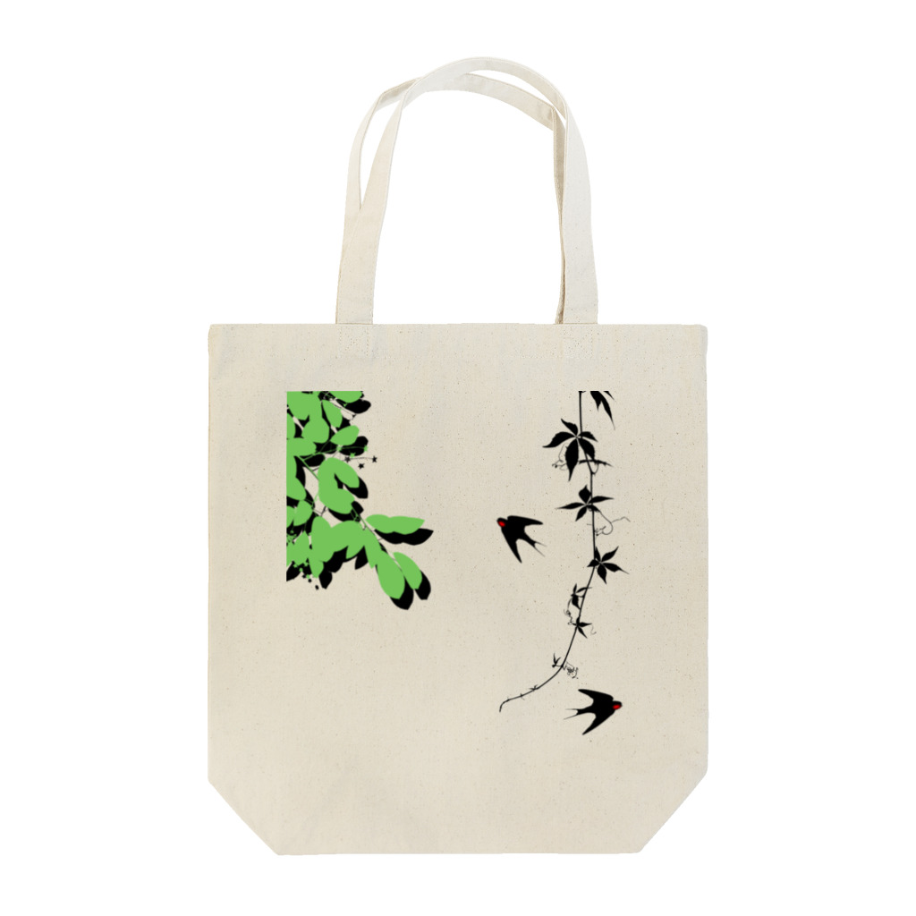 kozu_cafeの葉っぱとツバメ - green トートバッグ
