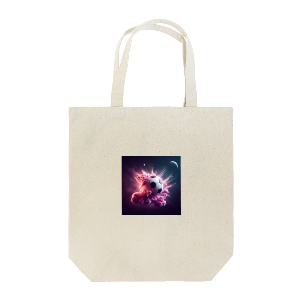 ワンダーワールド・ワンストップの宇宙の中でピンク色の煙を放ち爆発するサッカーボール③ Tote Bag