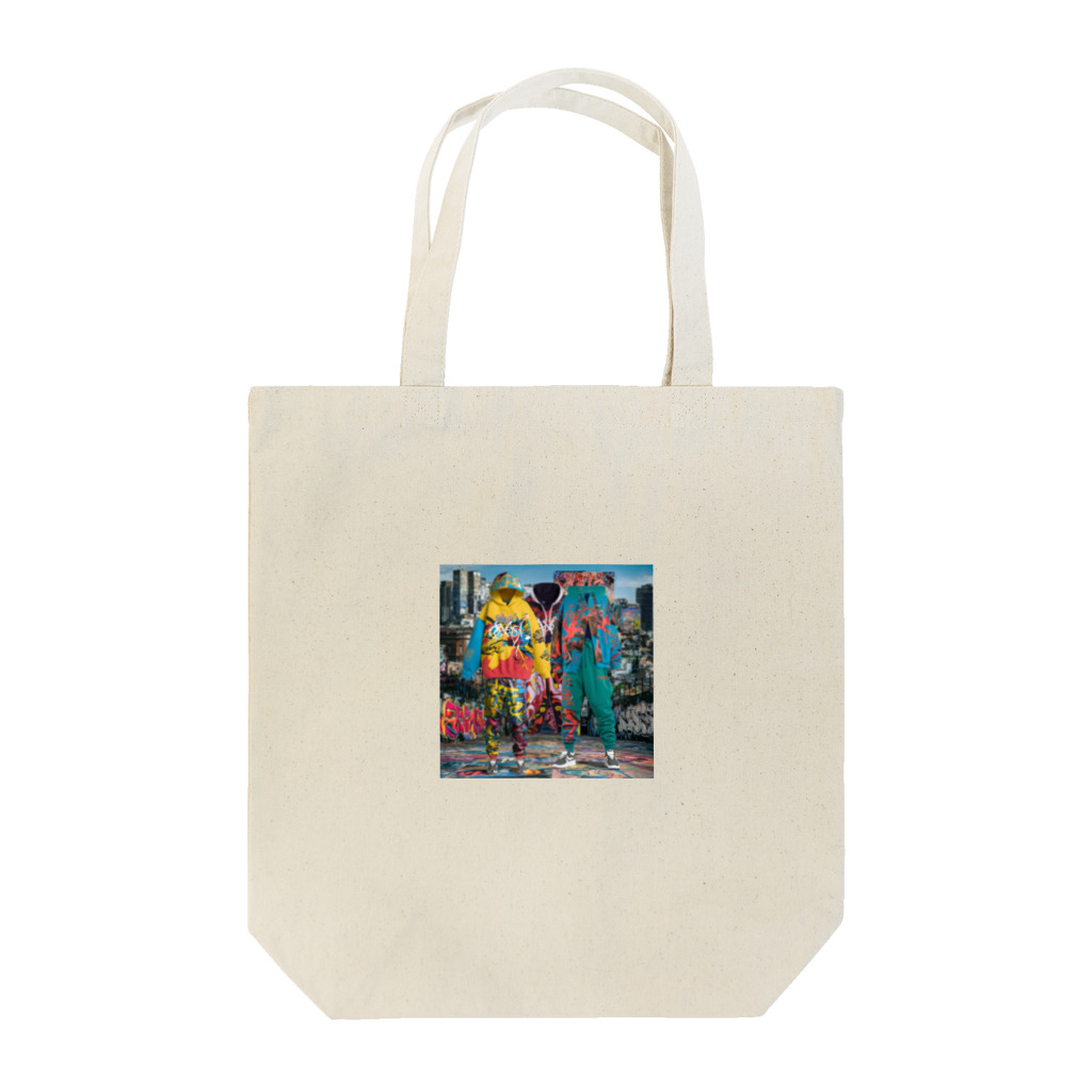 かてこの洋服販売所のUrban Rainbow: Bold Hip-Hop Fashion Tote Bag