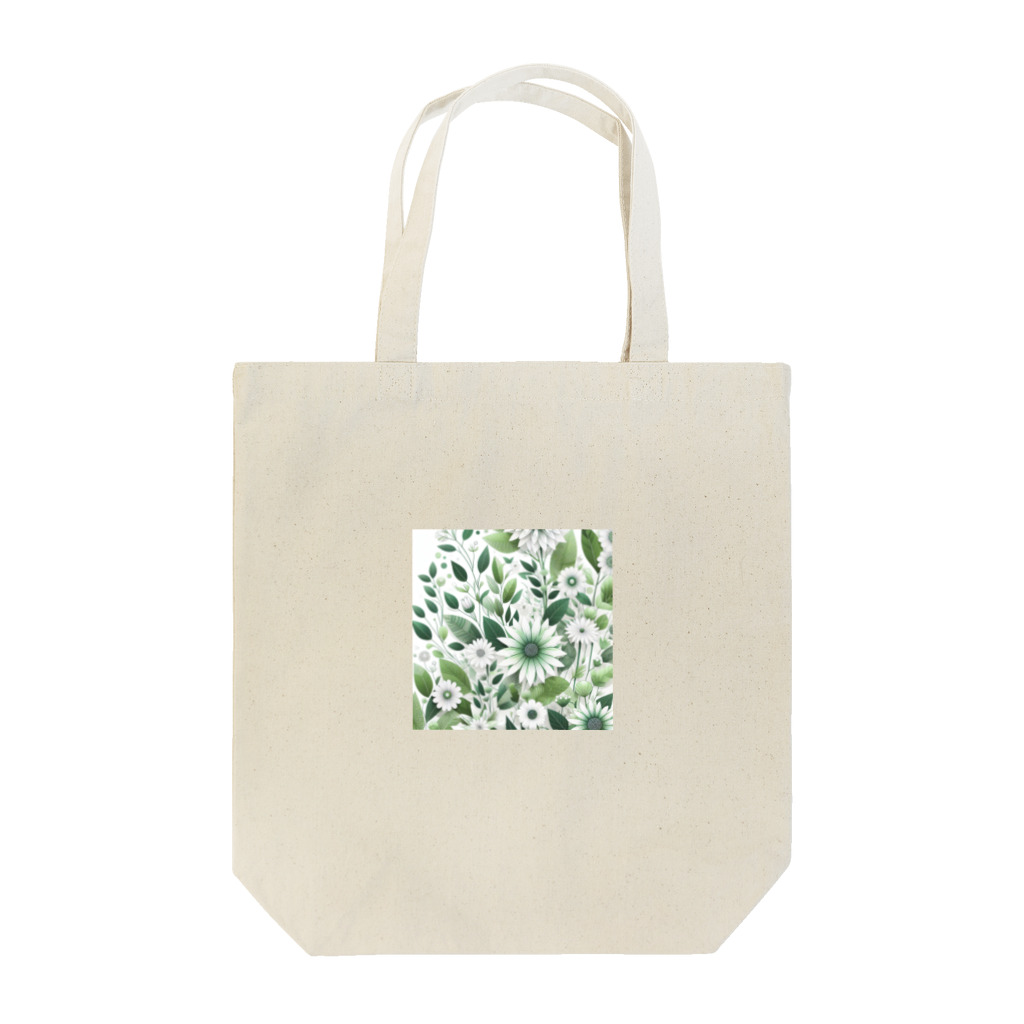 アミュペンの数学的で洗練されたデザインの白と緑の花 トートバッグ