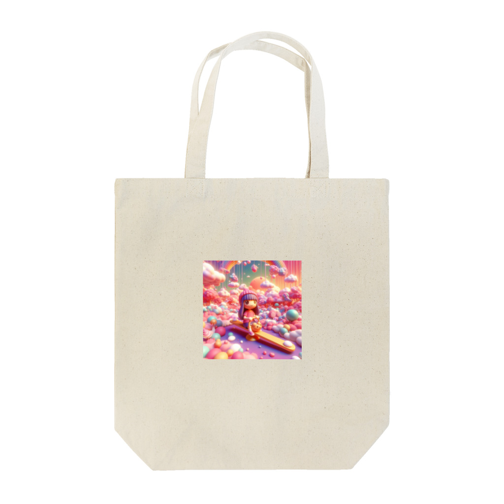 キュート＆クールの夕暮れ時のシーソー少女（３Dアニメ風） Tote Bag