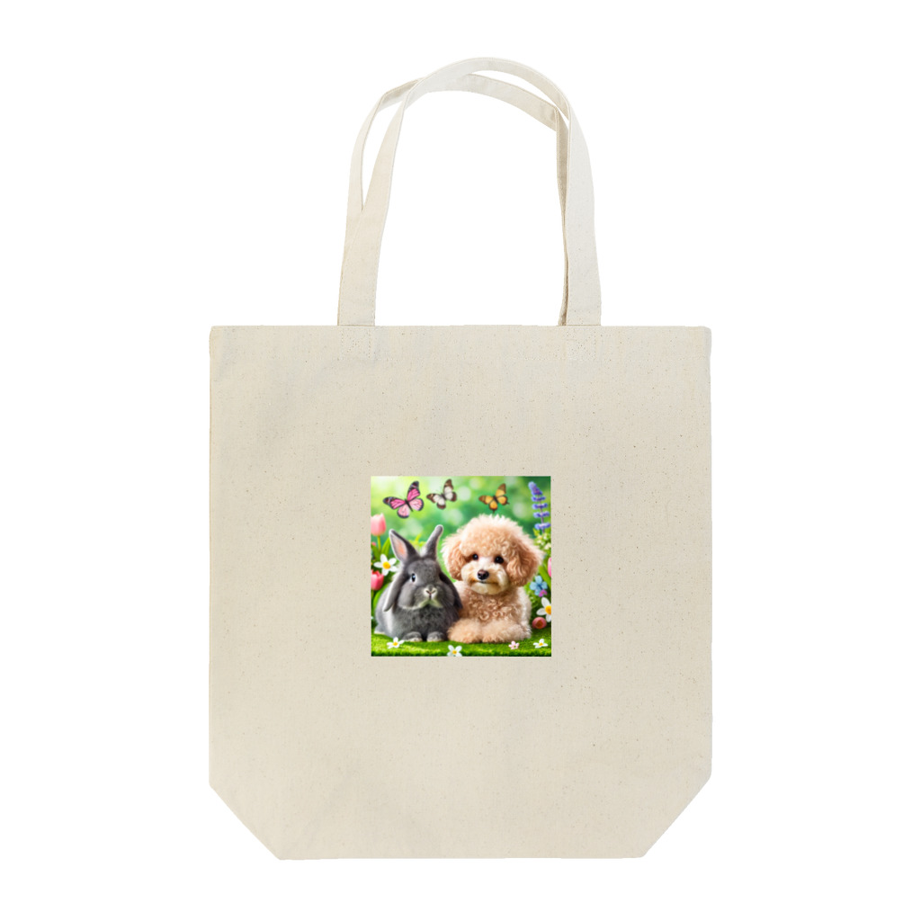 hachitaroのうさぎのネザーランドドワーフと犬のトイプードル Tote Bag