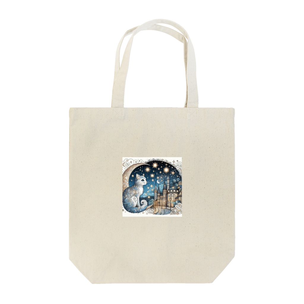 nico251の夜の街を照らす明かりと猫 Tote Bag