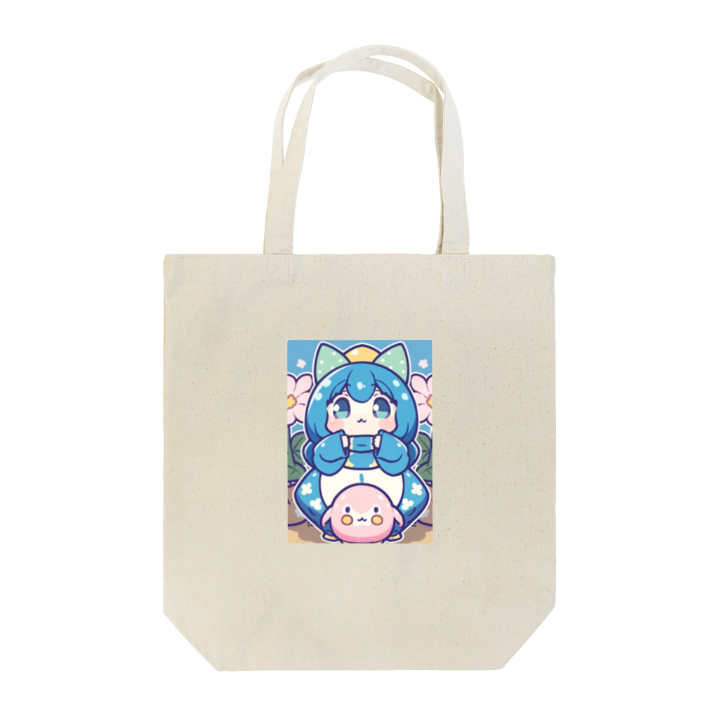 カピパーラ🐻の青い髪の姫とピンクのかわいい生物♪ Tote Bag