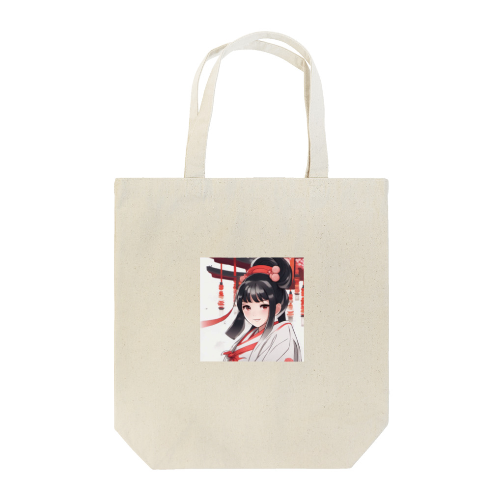 ワンダーワールド・ワンストップの巫女服を着た綺麗なポニーテール女性のグッズ Tote Bag