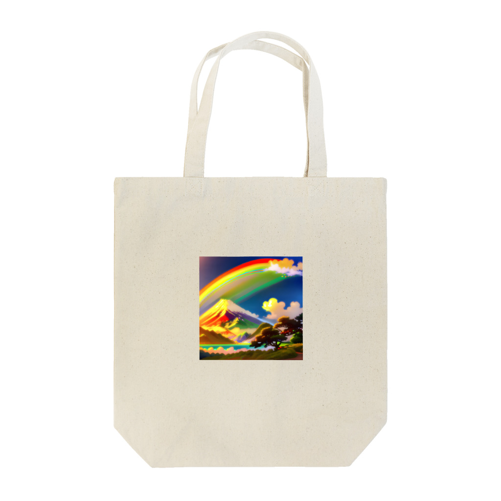 TOY PAPA SHOP の“Rainbow-colored Mount Fuji: The Gateway to a Colorful Fantasy” トートバッグ