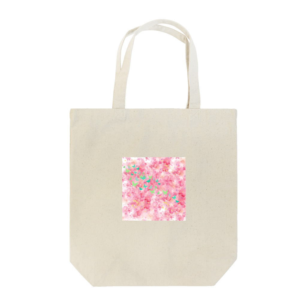 ペコりんショップのピンクフラワーバタフライ Tote Bag