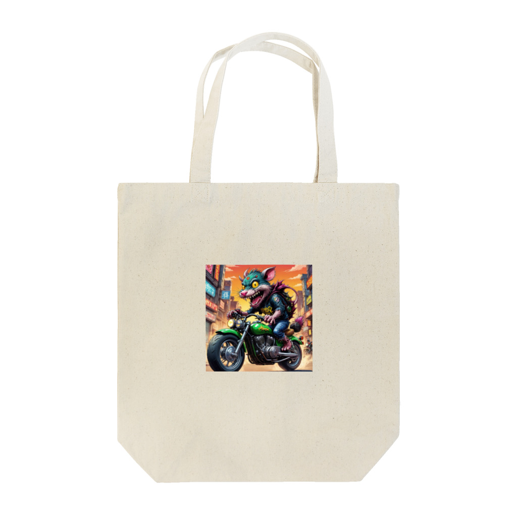 LEAD !のかわいくてクールなモンスターがアメリカンスタイルのバイクに乗っている様子 Tote Bag