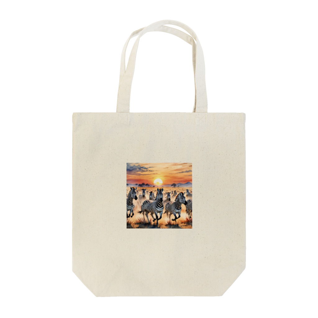 nigihayahiの夕焼けを走るシマウマ Tote Bag