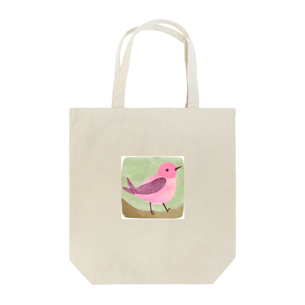 ピンク系水彩画のピンクの鳥さん 水彩画 トートバッグ