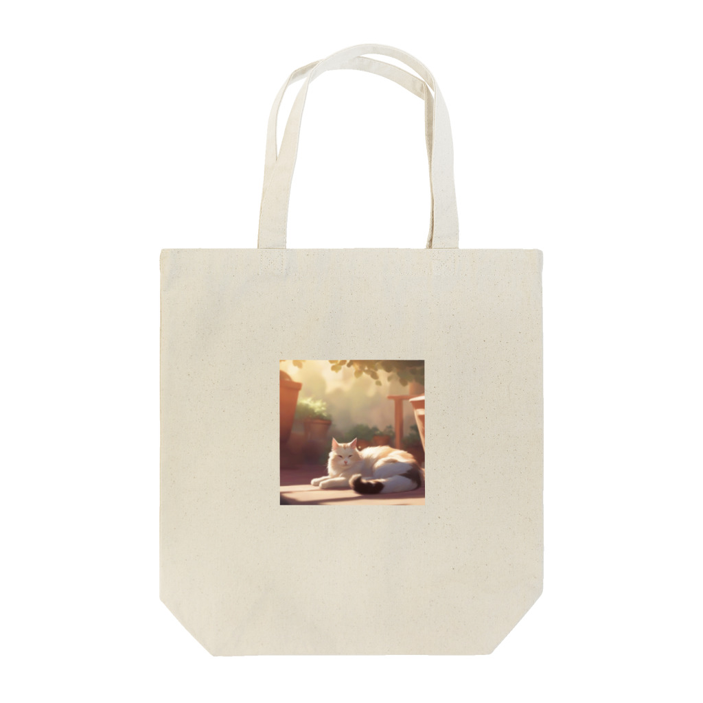  ニャンダーランド・イラストストアの日光浴をしている猫 Tote Bag