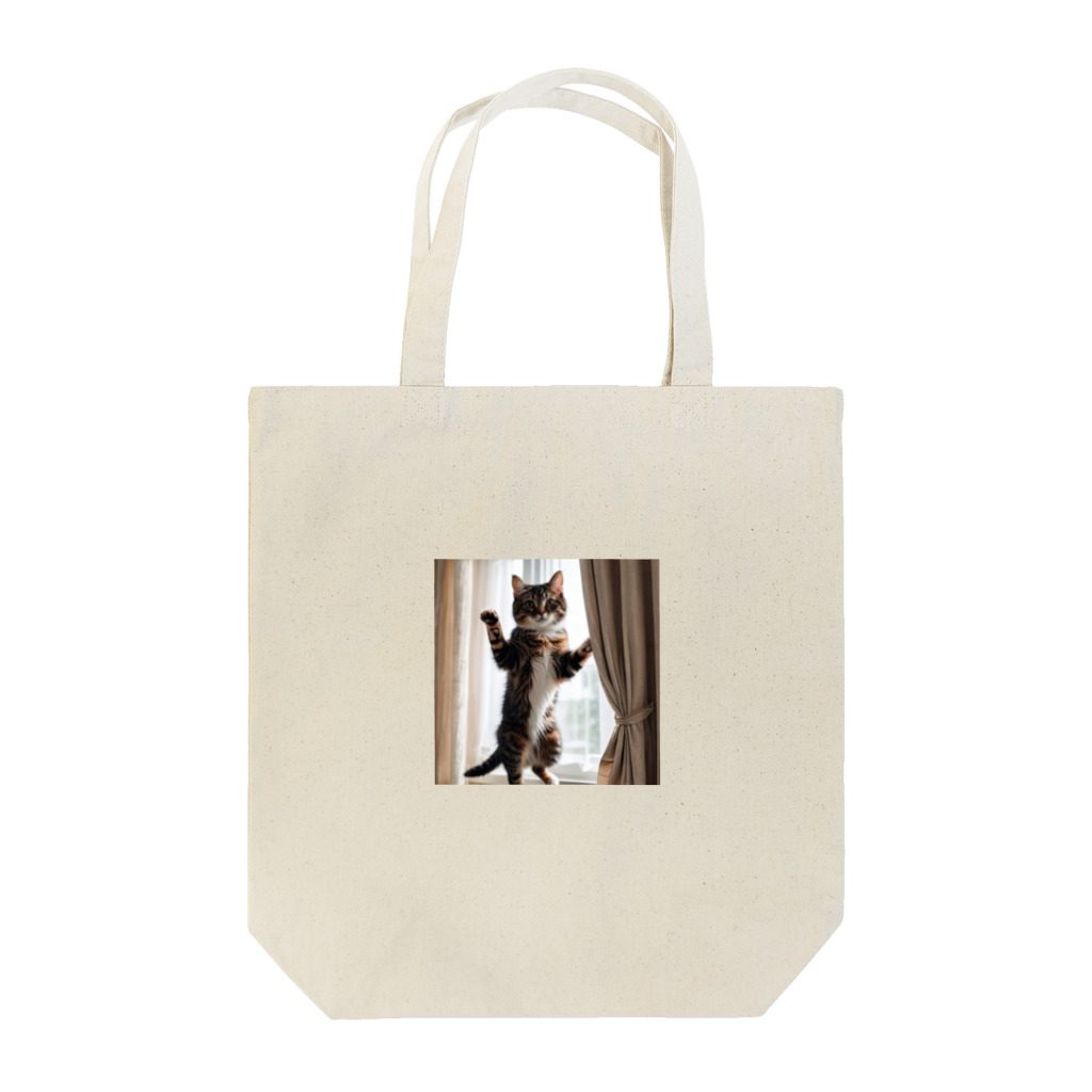 DQ9 TENSIのカーテンと遊ぶ愛らしい猫ちゃん Tote Bag