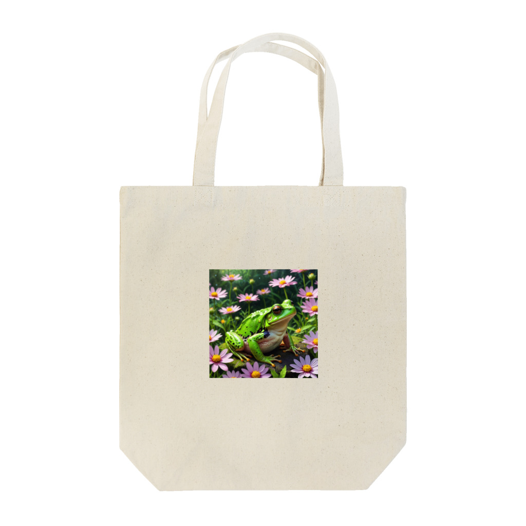 Sunbathingのコスモスの上で休憩するアマガエル Tote Bag