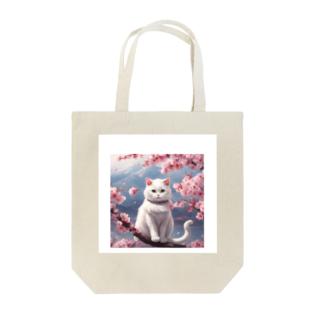 Shironekokuuの桜猫 トートバッグ