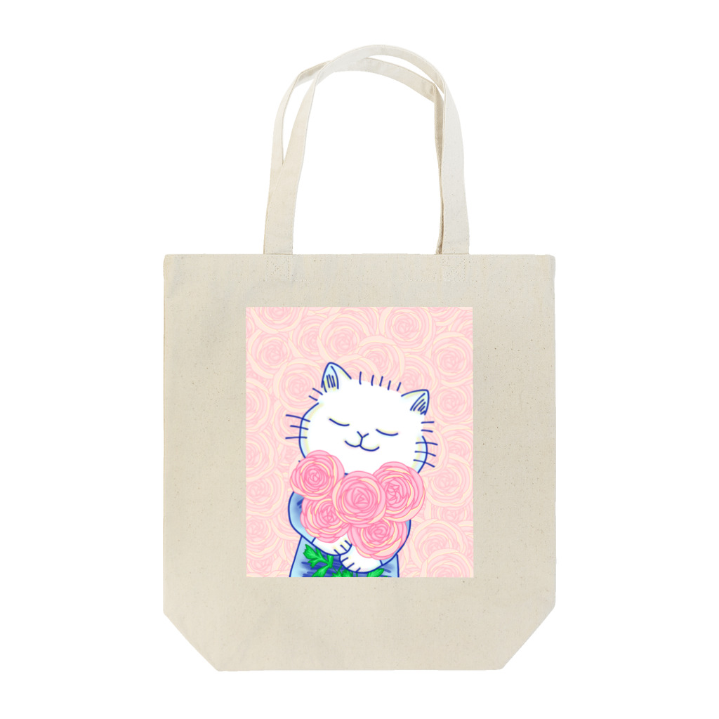 ねこーとさん(ネロリ)のピンクのラナンキュラスとねこーとさん Tote Bag