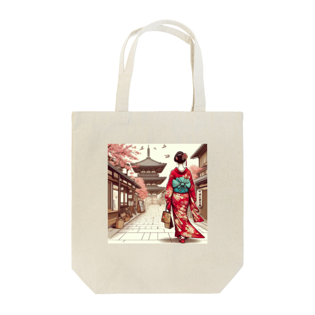 yuchijapanの京都を歩く着物美人イラスト Tote Bag