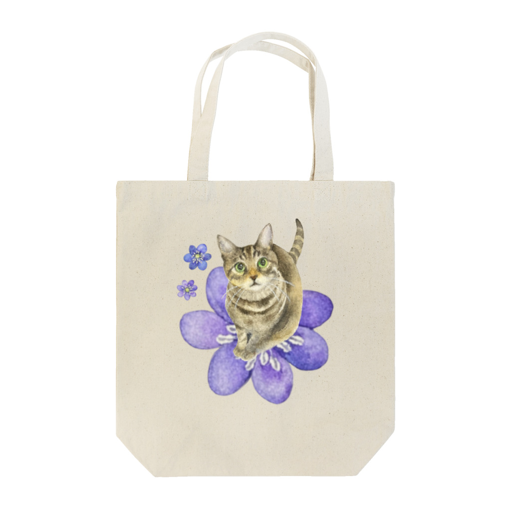 猫が好きすぎる絵描き　キジシマ ミキのキジトラくんミスミソウに乗る Tote Bag