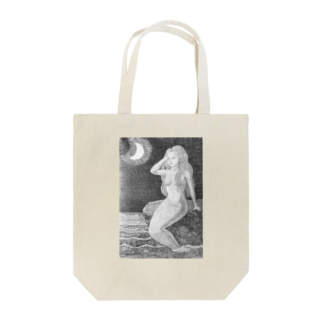 コツリスのお店の月と人魚(モノクロ) Tote Bag
