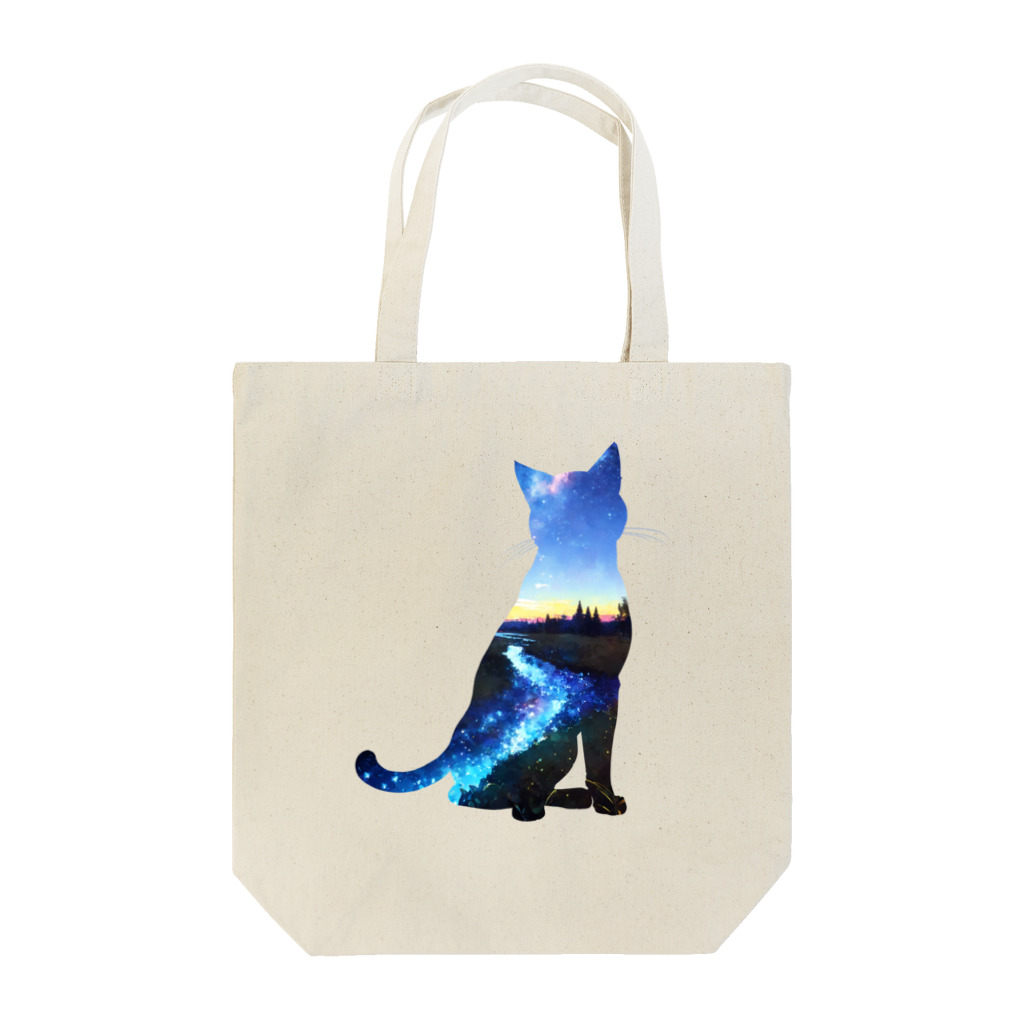 猫との風景の星空と猫_003 Tote Bag