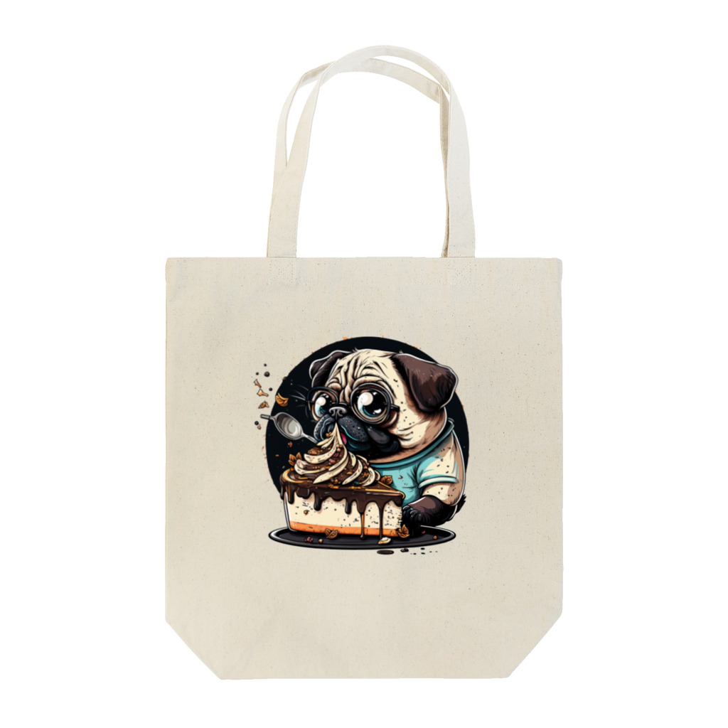 doggoodsのおいしいケーキを食べるかわいいパグ Tote Bag