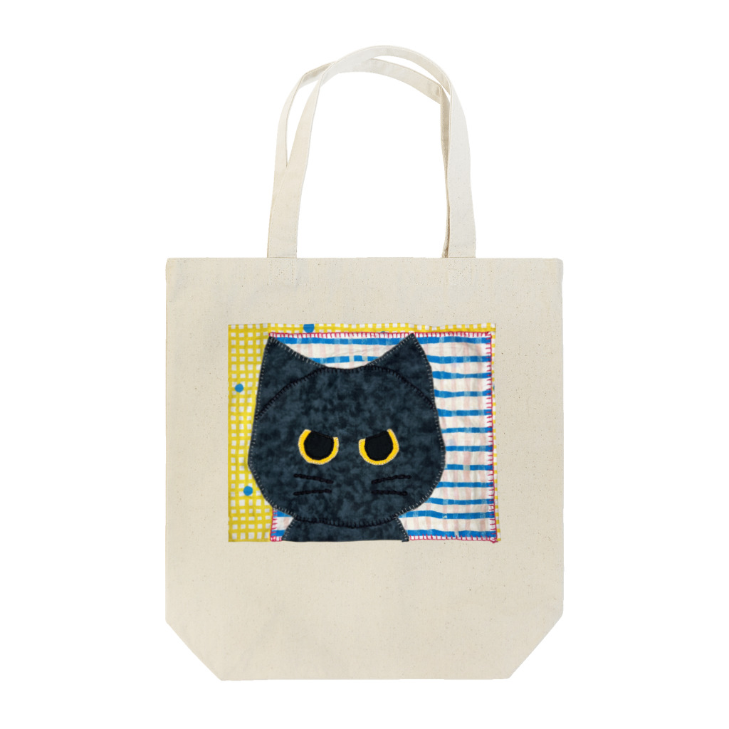 くろだまやさんの黒猫くろだまの手縫いアップリケ風 Tote Bag