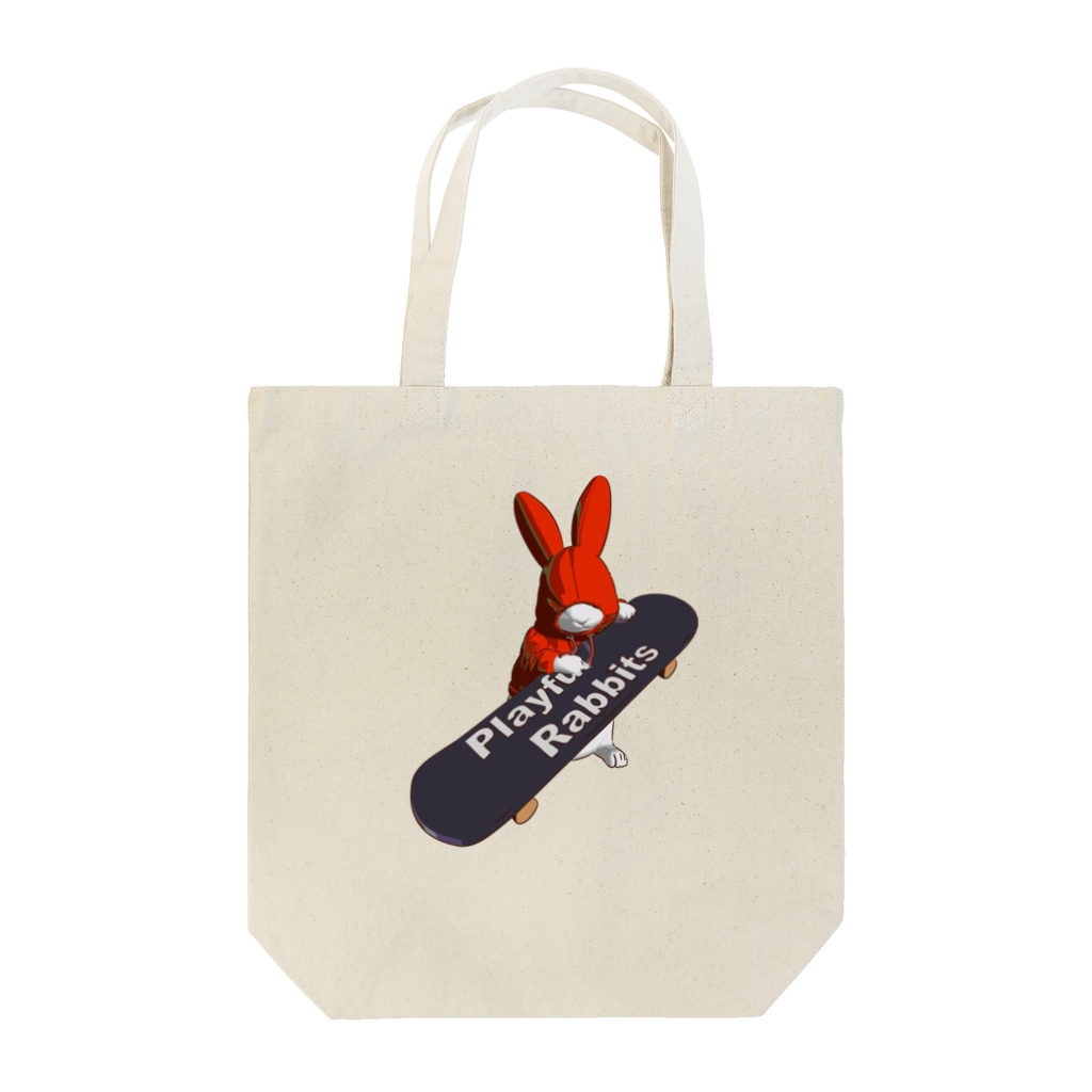 鬼鞍 ONIKURAのPlayful Rabbits レッド Tote Bag