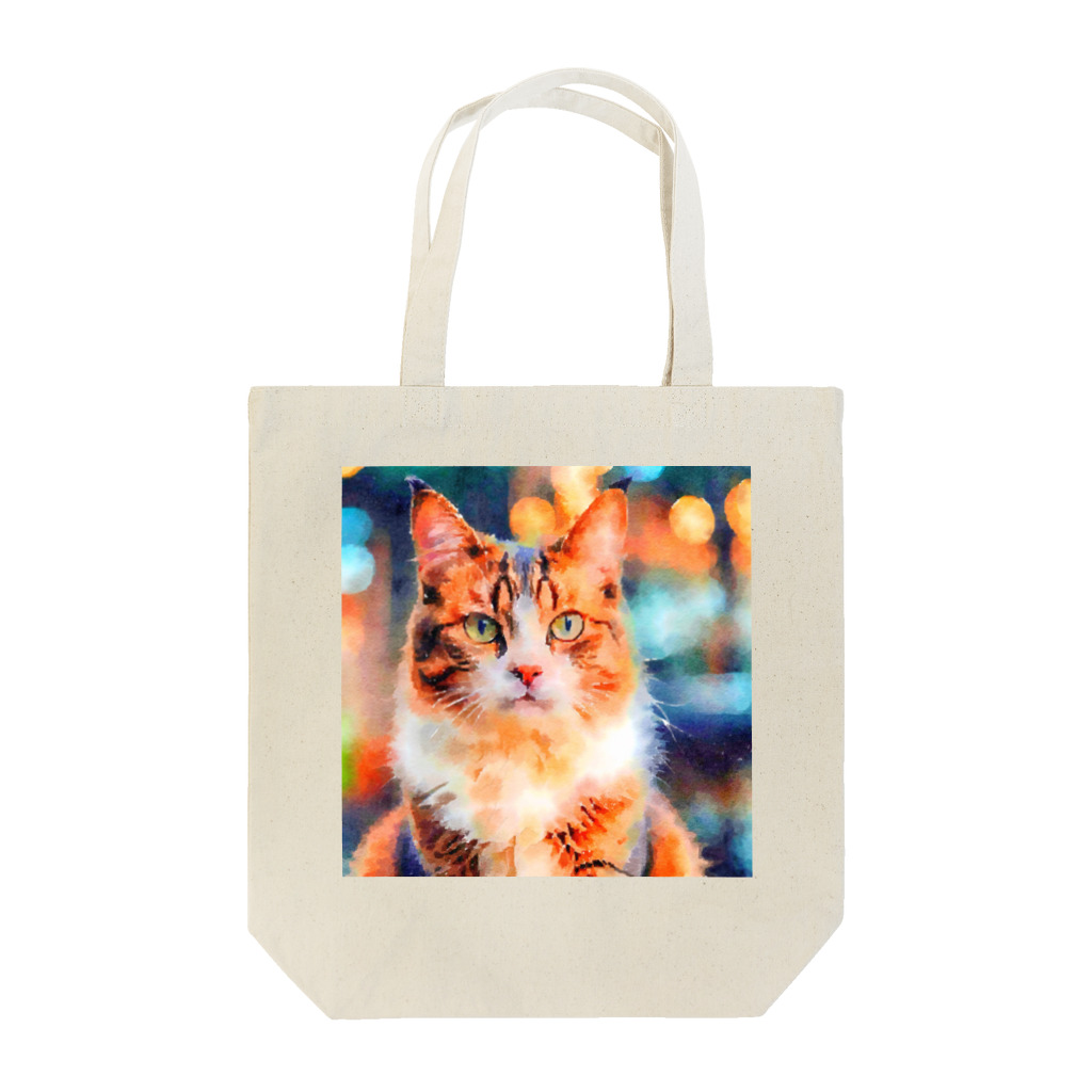 猫好きの谷の猫の水彩画/キジトラねこのイラスト トートバッグ