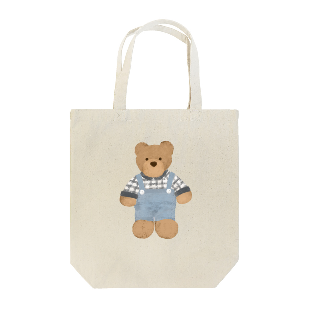 tateshima(たてしま)のつなぎのテディベア Tote Bag