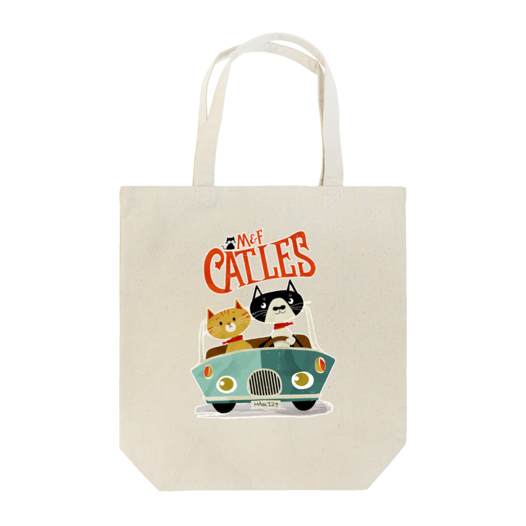 CATLESのCATLES CAR DRIVE ハチワレ猫とキジトラ猫のドライブ Tote Bag