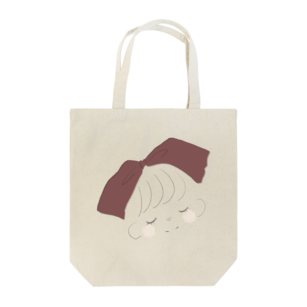 ゆるかわいいデザインのおっきい赤色リボンの女の子。 Tote Bag