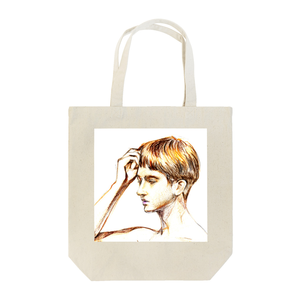 MYO ART の人物横顔　アナログ色鉛筆画 トートバッグ