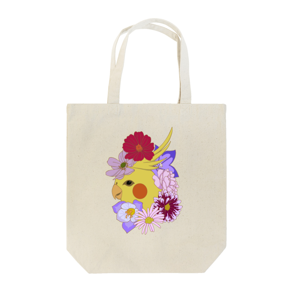 prunelleのインコと花 Tote Bag