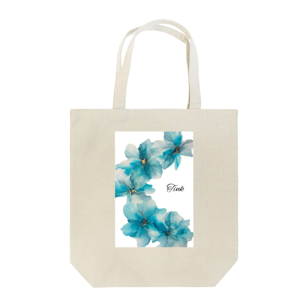 Tink_handmadeのTink ターコイズブルーflowerロゴ入り Tote Bag