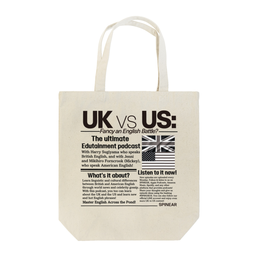 UK vs US トートバッグ 英字新聞風 / 『 UK vs US:Fancy an English