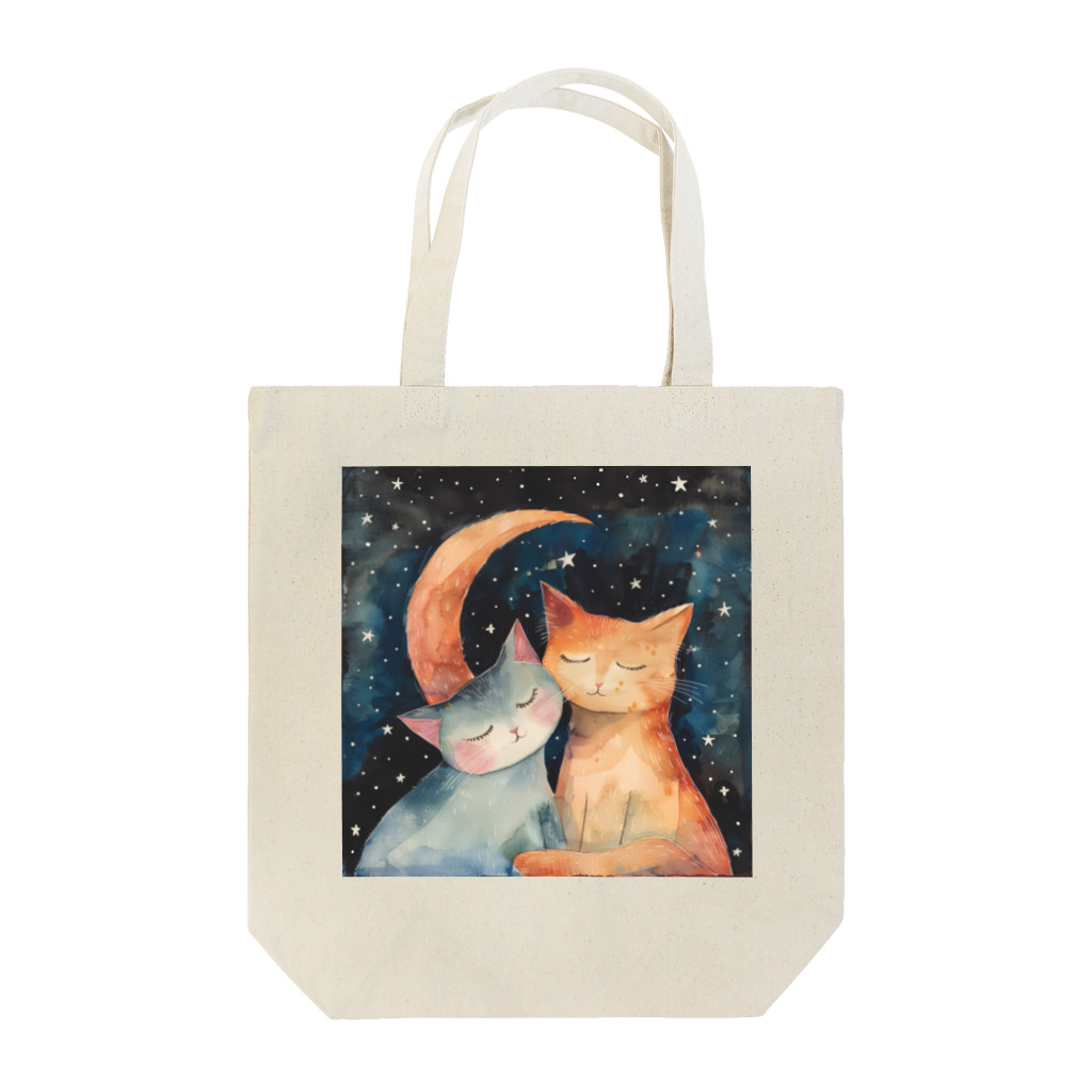 まみおデザインの星空の下の二匹の猫（水彩画） Tote Bag