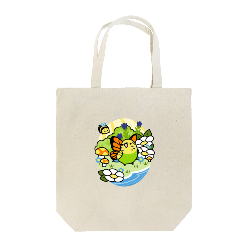 Cody the LovebirdのChubby Bird セキセイインコの妖精 Matcha 一緒に森を守ろう！ Tote Bag